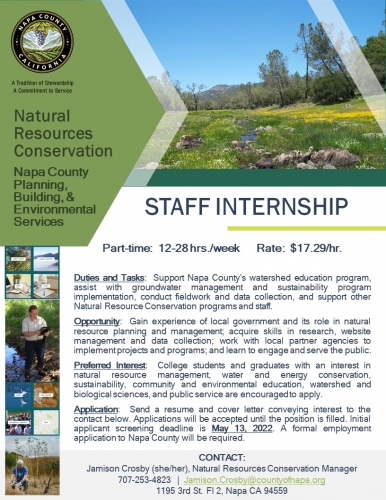 Natural Resources Internship Opportunity with Napa County!